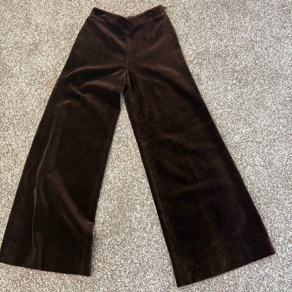 Vintage 70s Rosner Cotton Velvet Wide Leg Slacks West German High Rise Brown 8